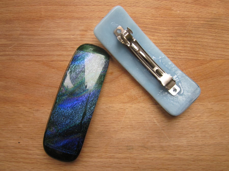 Handmade glass hair clip barrette - Will O' The Wisp