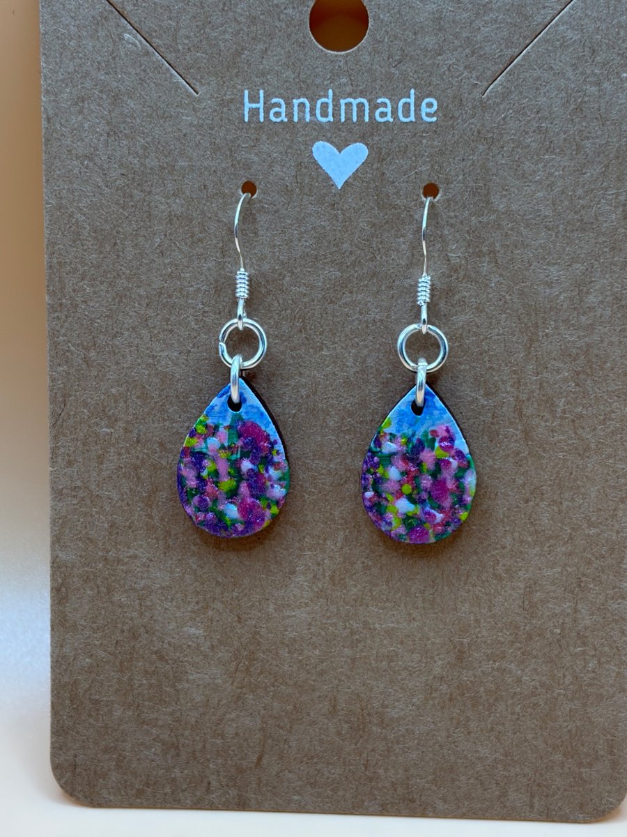 Hand Painted Floral Wood Earrings – Wildflower Artwork – Nature Inspired
