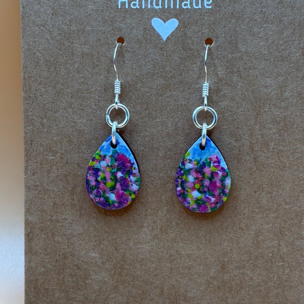 Hand Painted Floral Wood Earrings – Wildflower Artwork – Nature Inspired