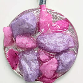 Large Round Pendant With Pink & Purple Rocks