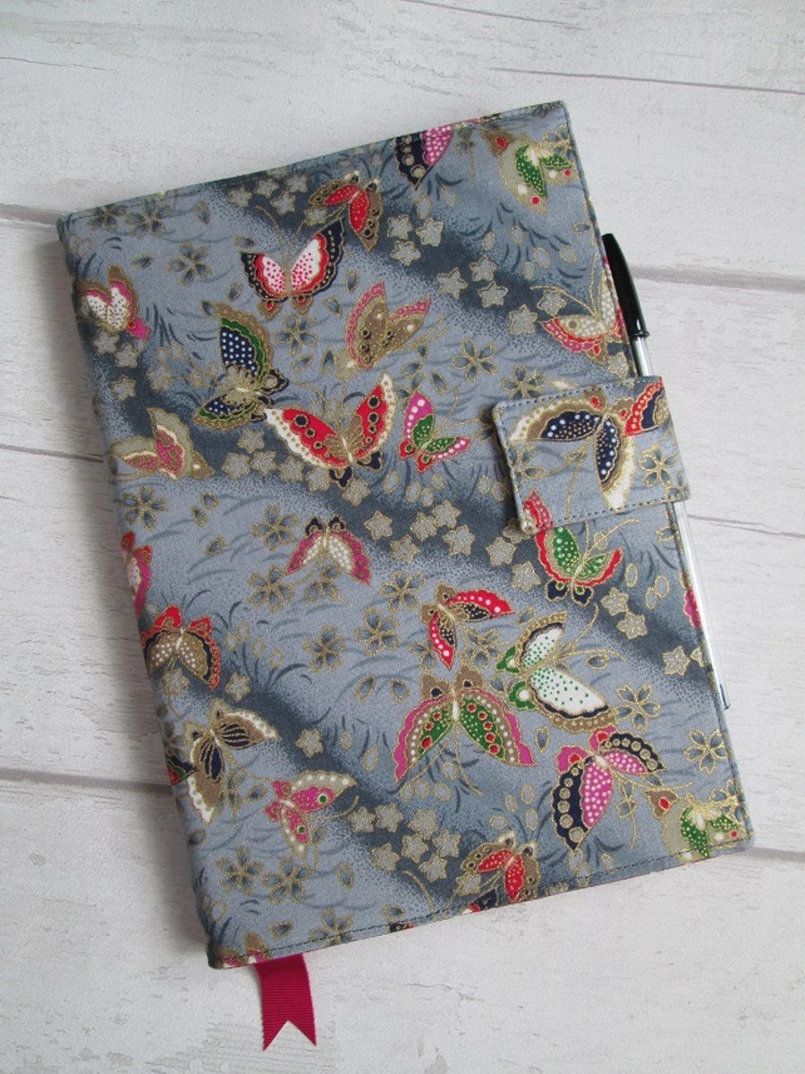 A5 Oriental Butterflies on Grey Reusable Notebook Cover