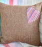 Tweed Appliqué Heart Scatter Cushion with Pad, Brown 46x46cm