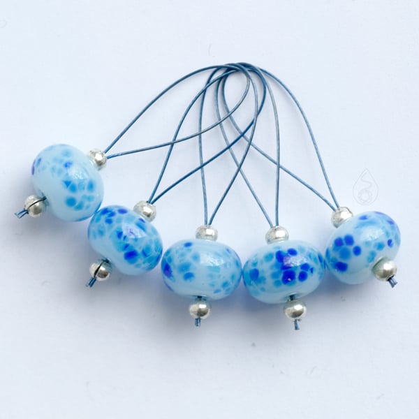 Lampwork Stitch Markers - Icy Blues
