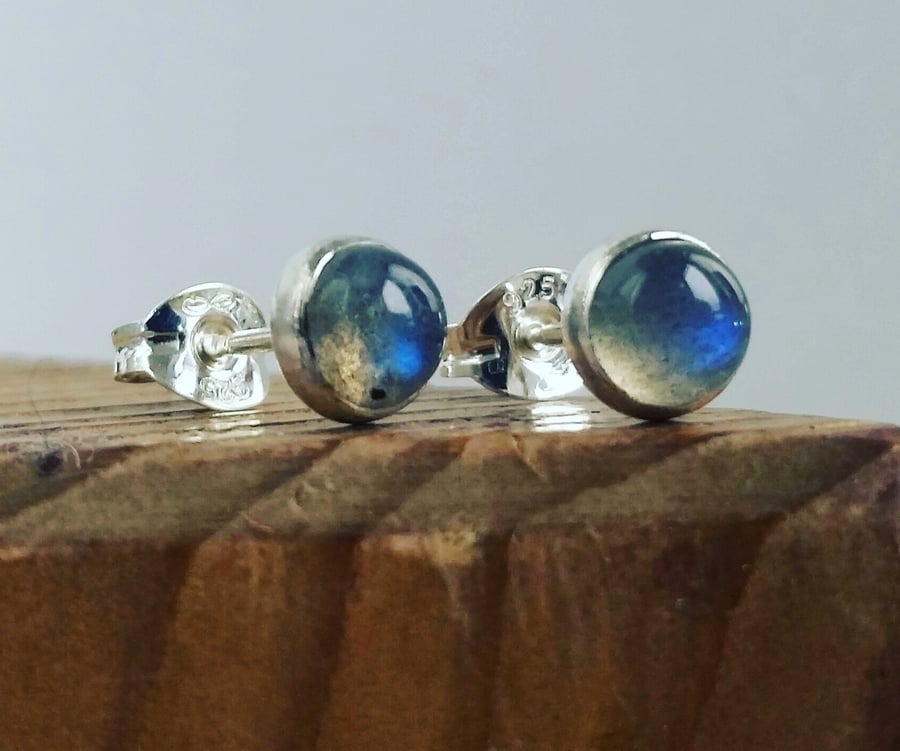 Sterling Silver Labradorite stud earrings, studs Sterling Silver