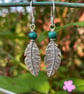 Silver and turquoise feather earrings - Image 6