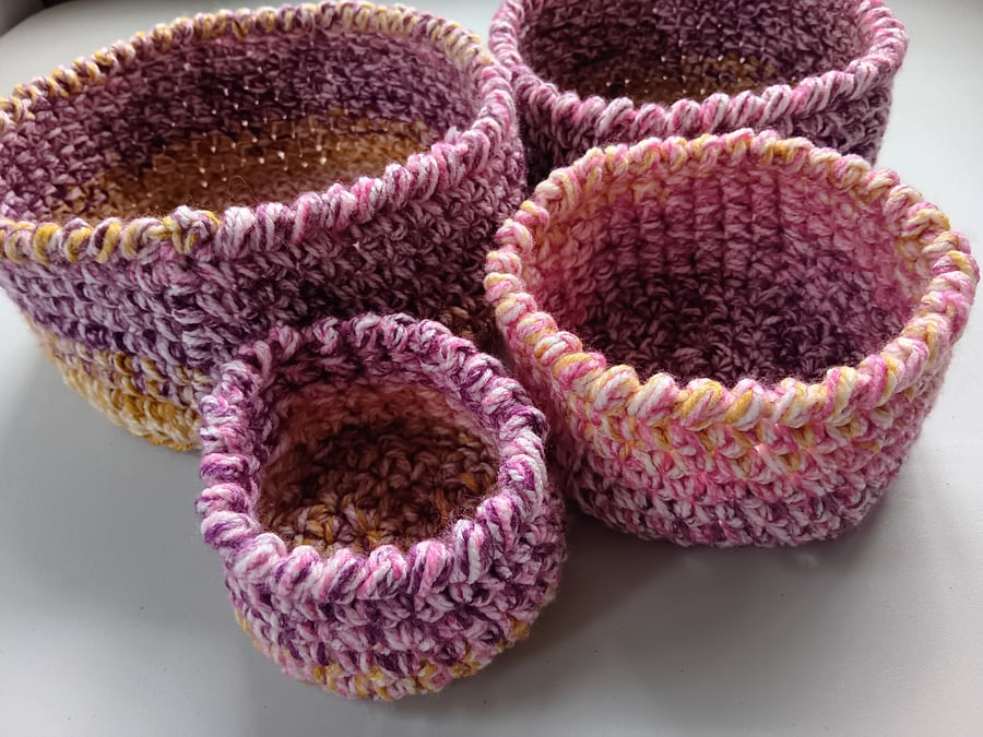 Crochet Nesting Baskets (Pink Gold) - set of 4, so practical!