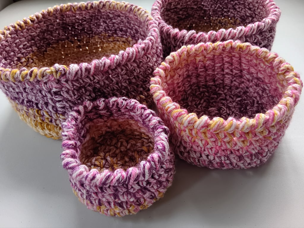 Crochet Nesting Baskets (Pink Gold) - set of 4, so practical!
