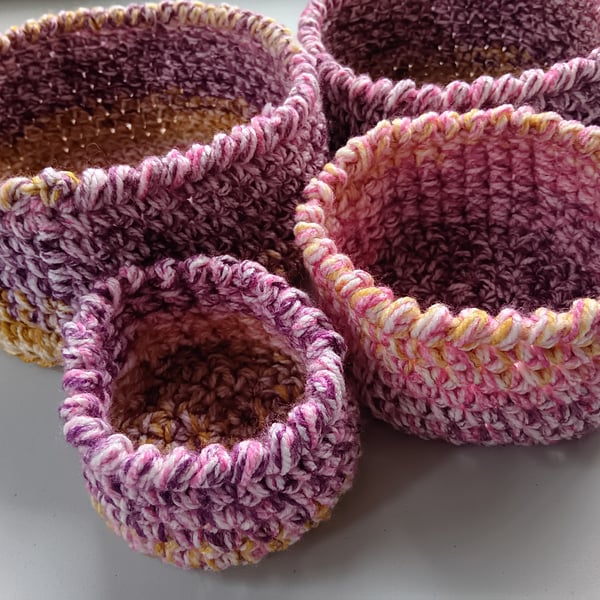 Crochet Nesting Baskets (Pink Gold) - set of 4, so practical!