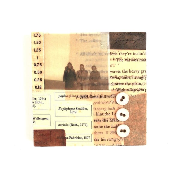 An Original Paper and Fabric Collage on Cradled Wood Panel, 12x12cms (186)
