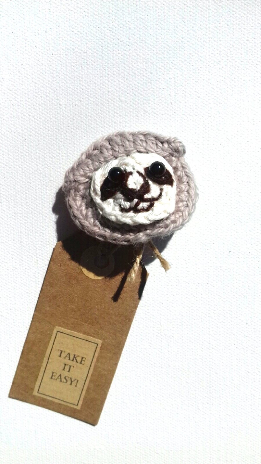Crochet Sloth Brooch  with Tag 