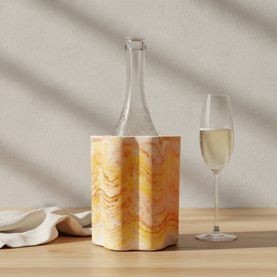 Sunrise Orange Yellow & Red Marbled Wine Cooler Handmade 750ml Bottle Cooler