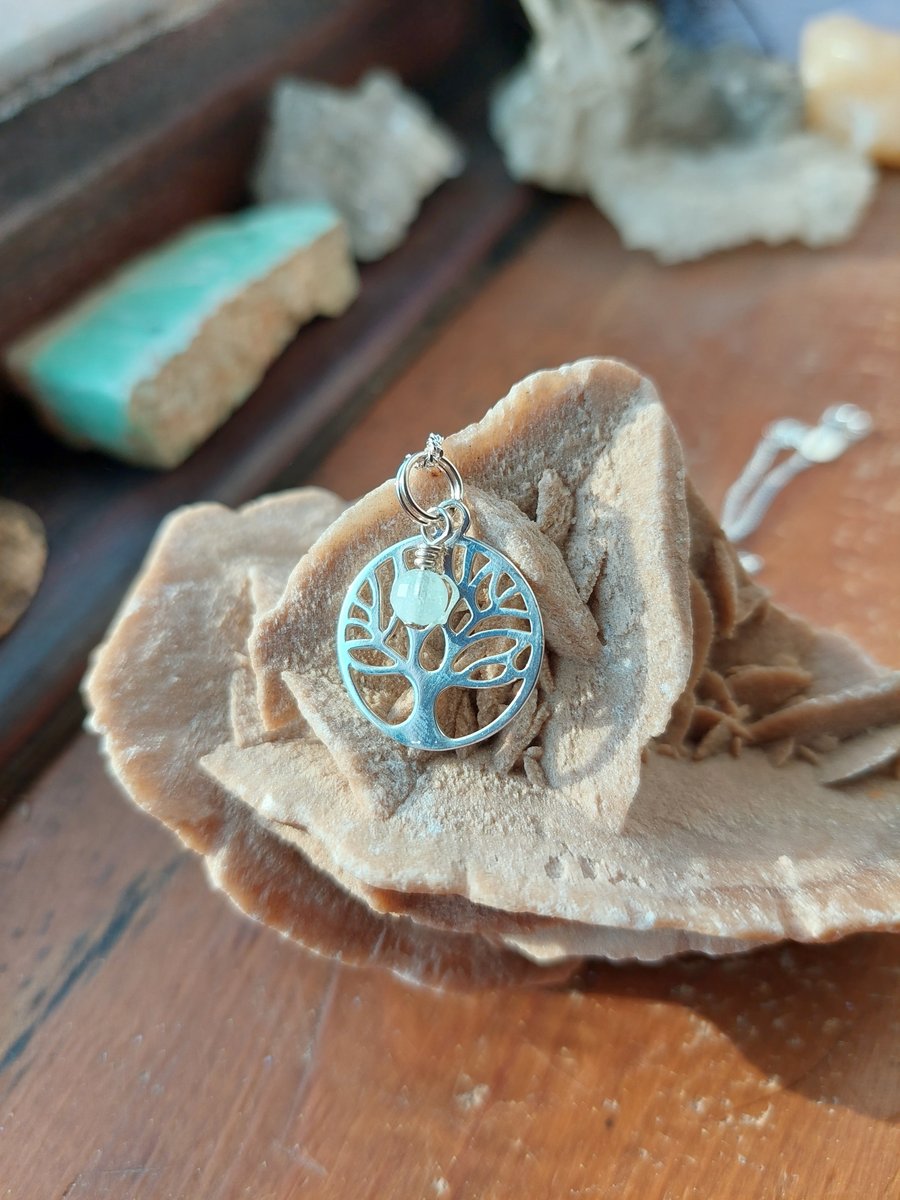 Sterling Silver and Aquamarine Tree of Life Necklace - March Birthstone