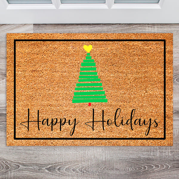 Christmas Tree Door Mat - Personalised Christmas Welcome Mat - 3 Sizes