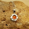 Tiny flower amber pendant necklace. 925 sterling silver