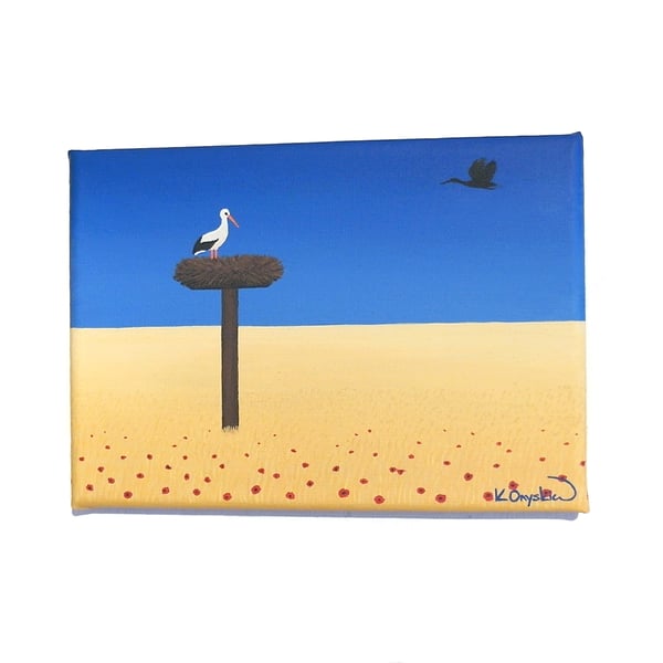 Sold Ukrainian Landscape Small Stork Painting
