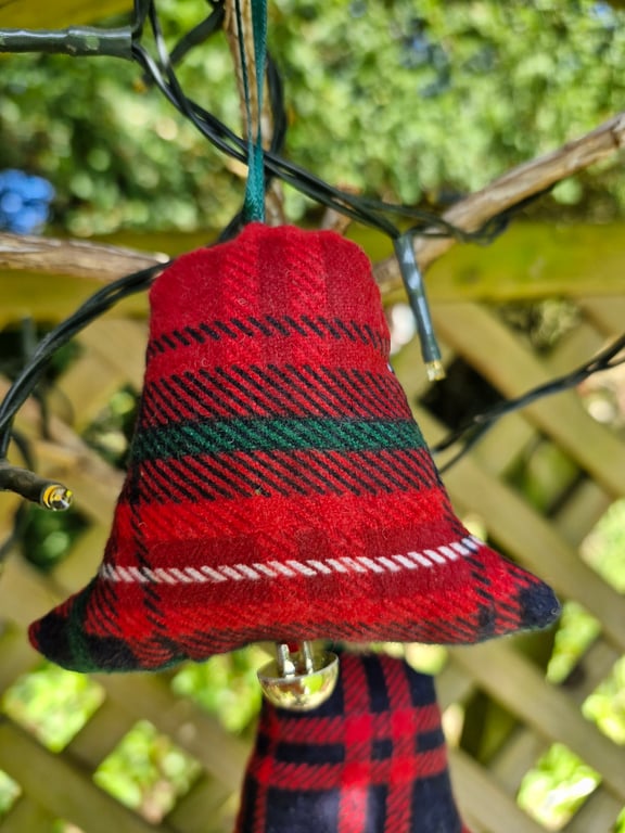 Pair of handmade red tartan fabric bell bauble