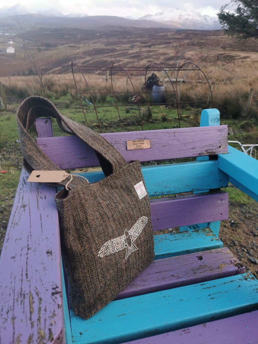 Harris Tweed shopper bag with embroidered hawk