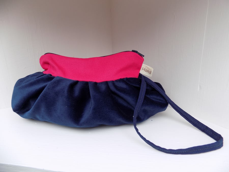 Evening Clutch Bag Navy Blue Velvet and Hot Pink