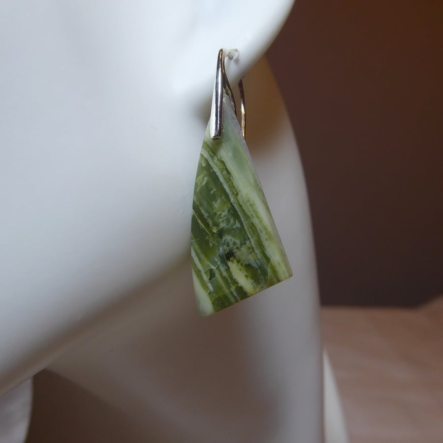 Pair of Sterling Silver & Serpentine Gemstone Earrings
