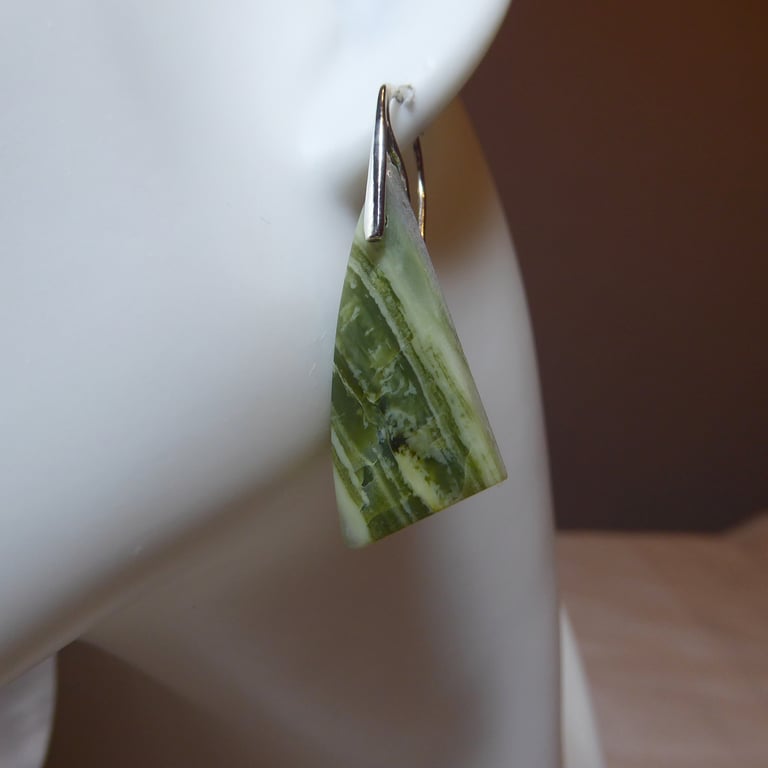 Pair of Sterling Silver & Serpentine Gemstone Earrings