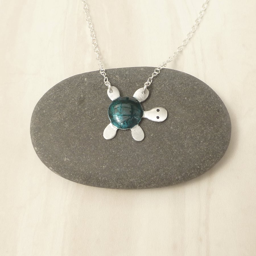 Turtle necklace, aluminium necklace, animal jewellery