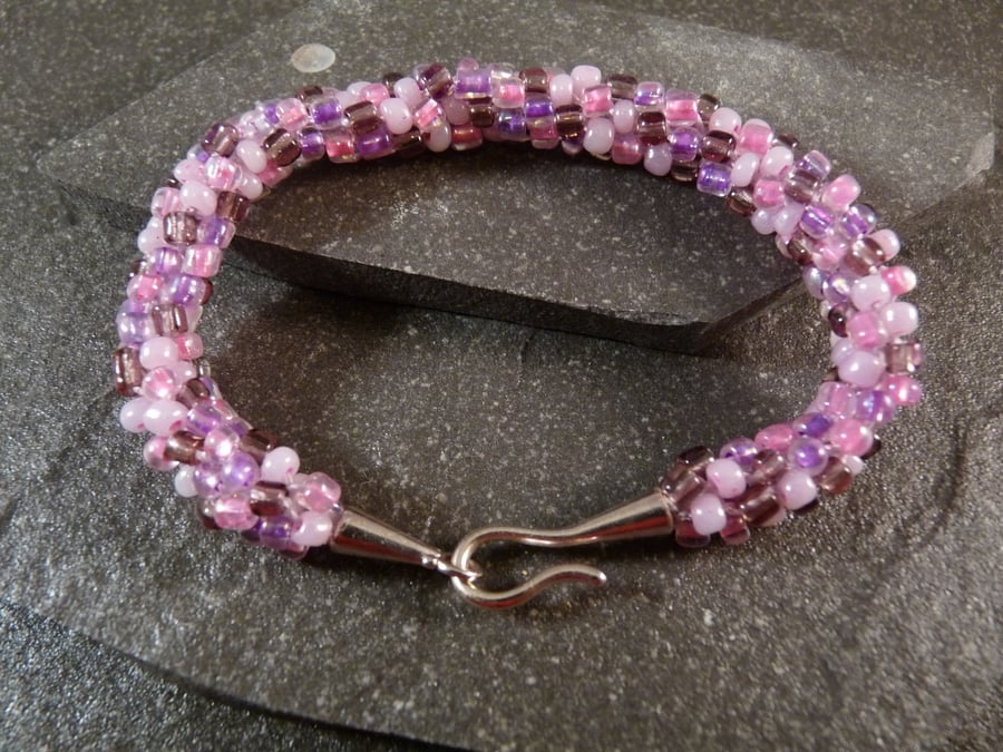 Pink & Purple Kumihimo Bracelet - Silver Copper Clasp