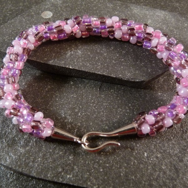 Pink & Purple Kumihimo Bracelet - Silver Copper Clasp