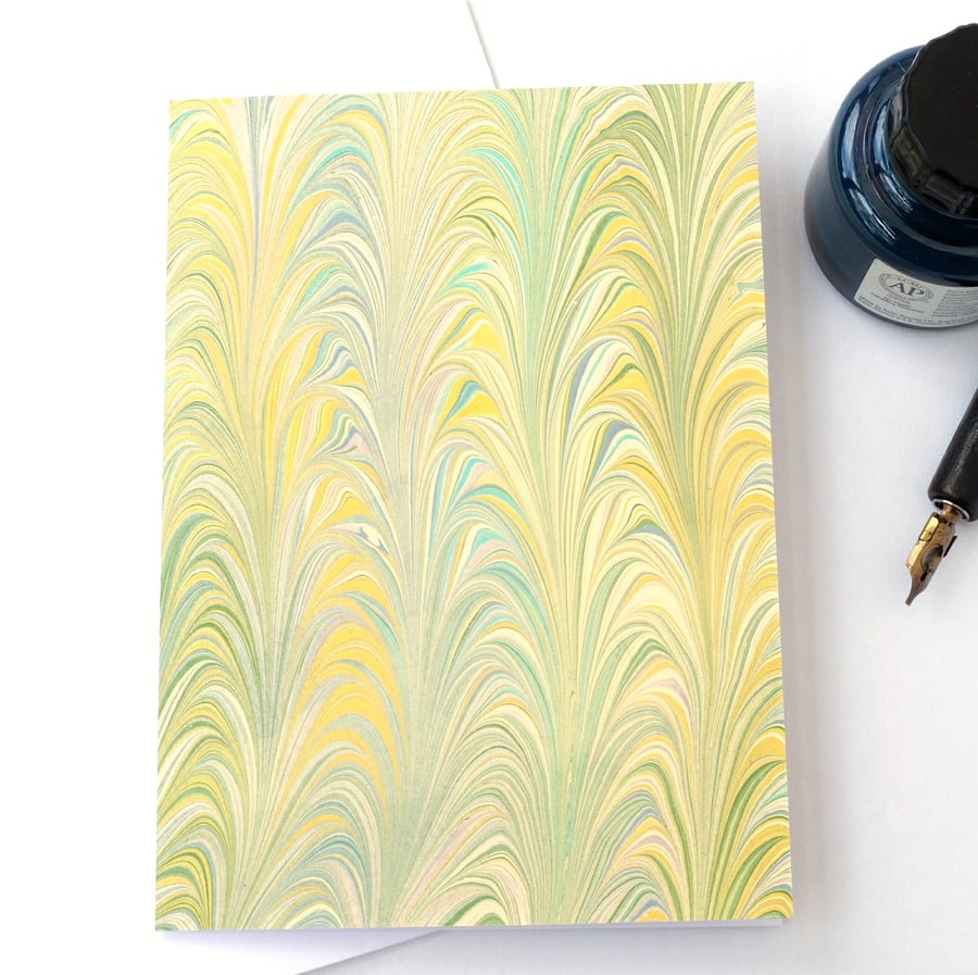 Pastel marbled paper art greetings card fern palm pattern