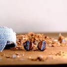 Hand-turned Sapele & Upcycled Denim Studs with Grey Detail - 7mm