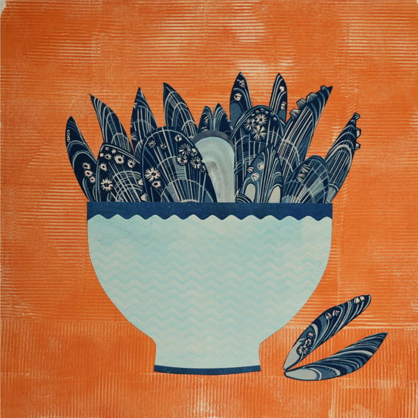 RESERVED - MOULES 3 - COLLAGE LINO PRINT