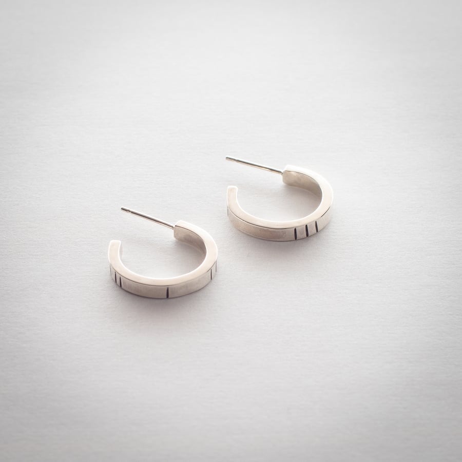 Lined Sterling Silver Open Hoop Earrings
