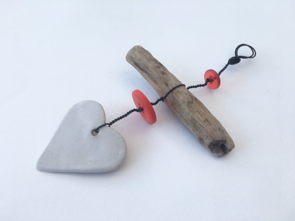 Driftwood ceramic hanger, Loveheart hanger, gift idea, birthday, home decor