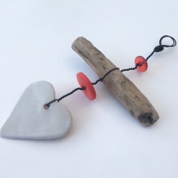 Driftwood ceramic hanger, Loveheart hanger, gift idea, birthday, home decor