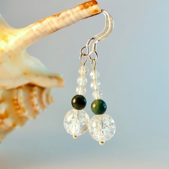 Clear Quartz And Bloodstone Earrings - April Birthstones - Handmade In Devon