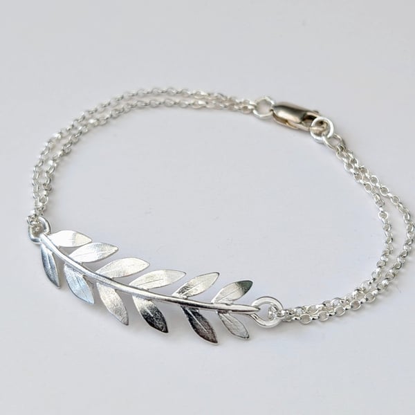 Silver Olive Branch Bracelet, Leaf Bracelet Handmade in Sterling Silver
