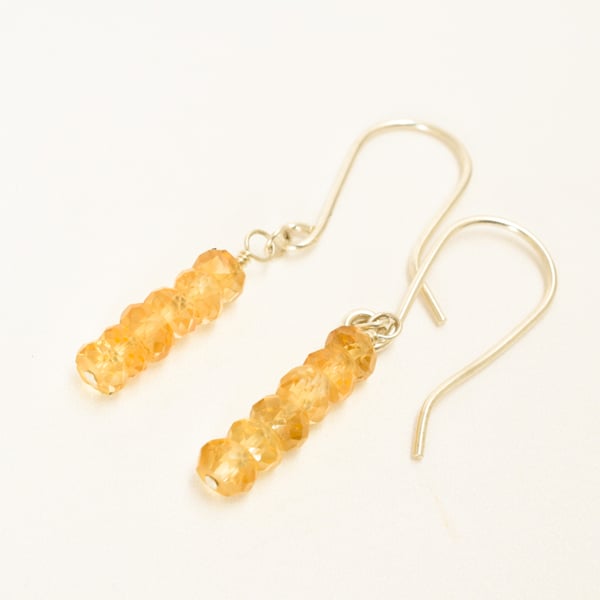 Minimalist Citrine and Sterling Silver Stacked Earrings