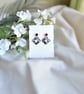 Monochrome Geometric Earrings - Red Stud Marble Dangles - Image 2