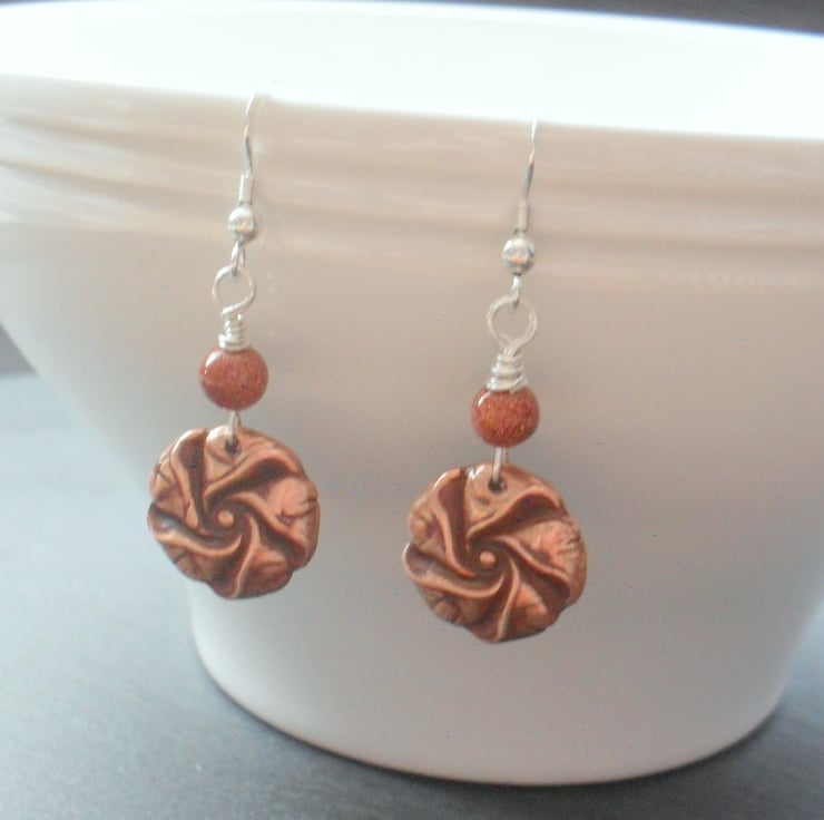 Copper Rose Earrings with Brown Goldstone and S... Folksy