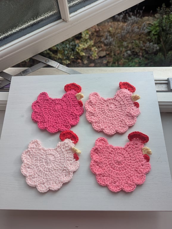 Crochet Chicken Coasters - All Pinks 