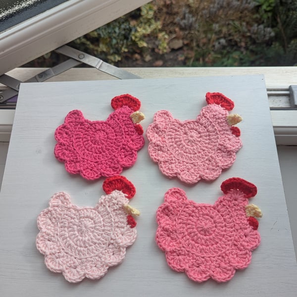 Crochet Chicken Coasters - All Pinks 