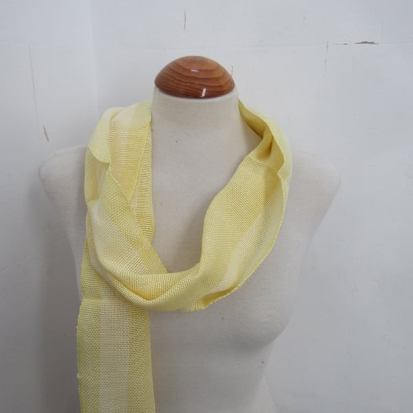 Cream and Yellow Handwoven Cotton Scarf