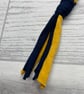 Macrame keyring in mustard and navy recycled t-shirt yarn - Image 3