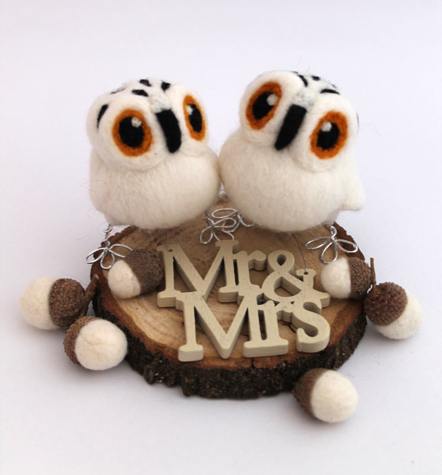  Mini Snowy Owl Wedding Cake Topper White Felt Birds
