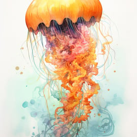 Ethereal Jellyfish Watercolor Print - Dreamy 5x7 Ocean Art for Marine Decor