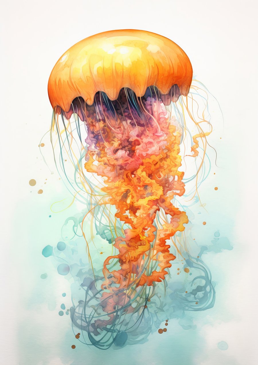 Ethereal Jellyfish Watercolor Print - Dreamy 5x7 Ocean Art for Marine Decor
