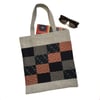 Grey Cotton and Linen Tote Bag with Japanese Fabric Patchwork