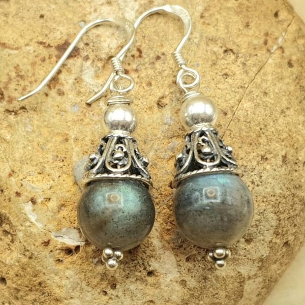 Labradorite cone earrings. Reiki jewellery uk
