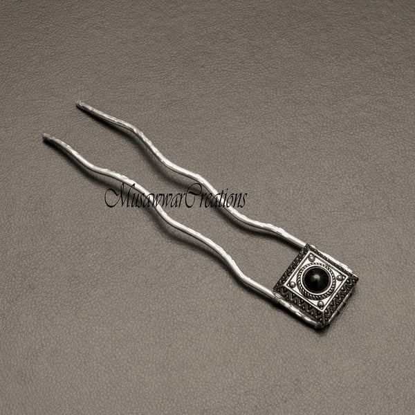 Antique silver square charm hair forks , silver plated copper hair forks, 