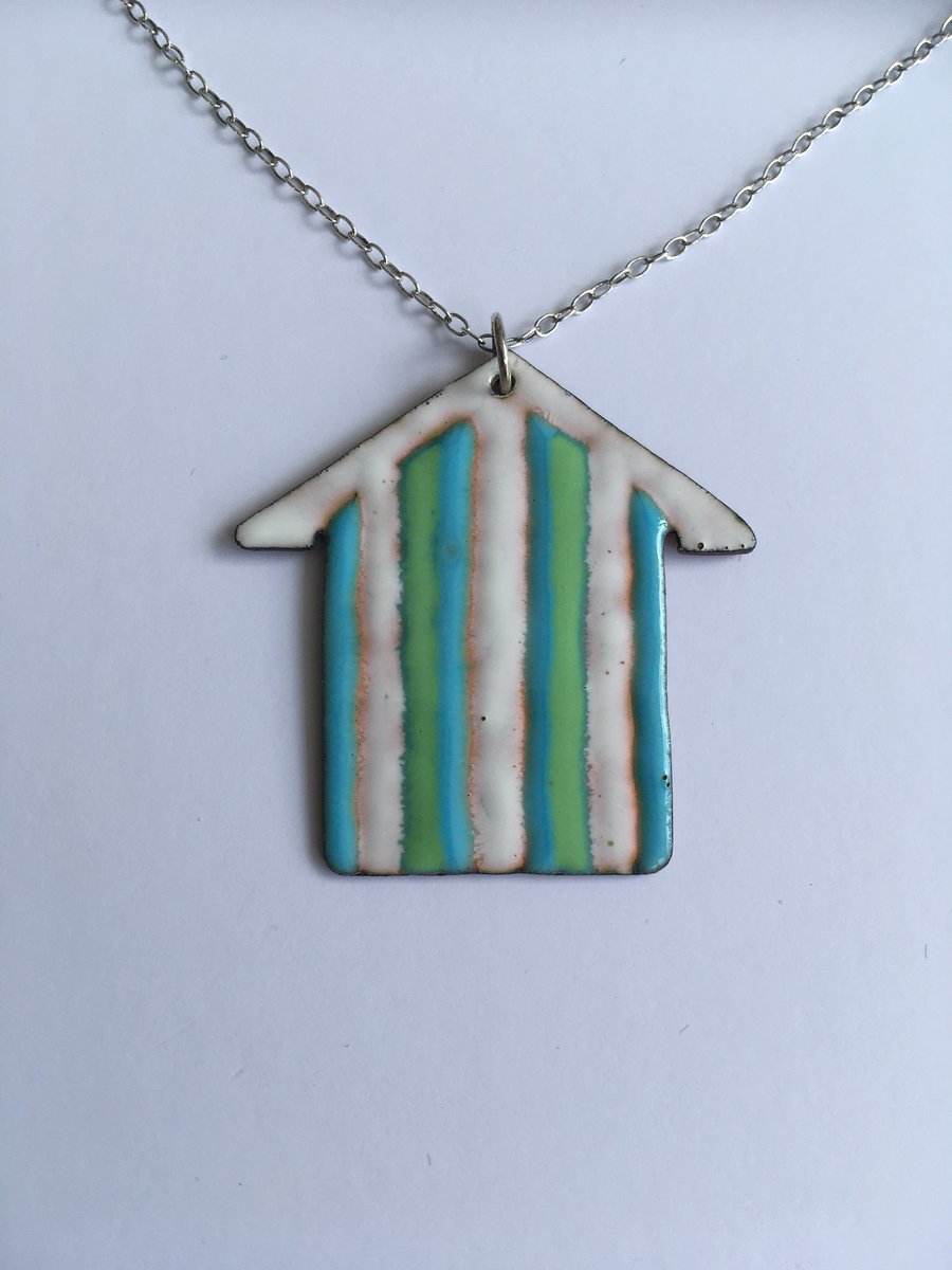 Hand Enamelled Broad Stripe Beach Hut Pendant 