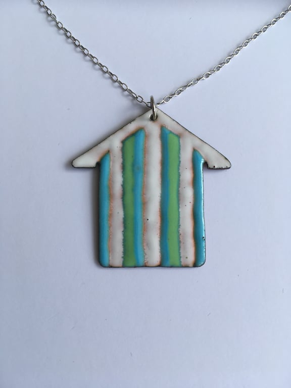 Hand Enamelled Broad Stripe Beach Hut Pendant 